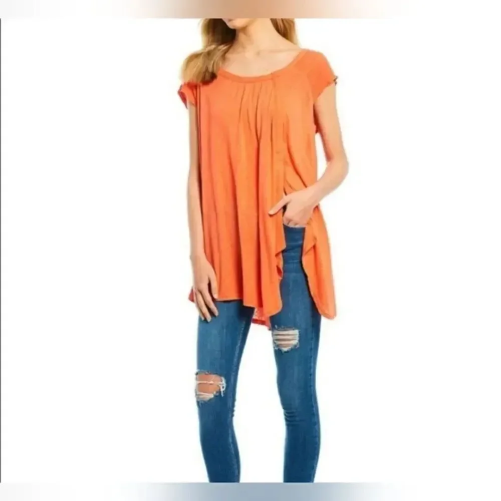 Free People L Coral Coast Keep It Casual Relaxed Fit Flowy ShrtSlv Women T-Shirt